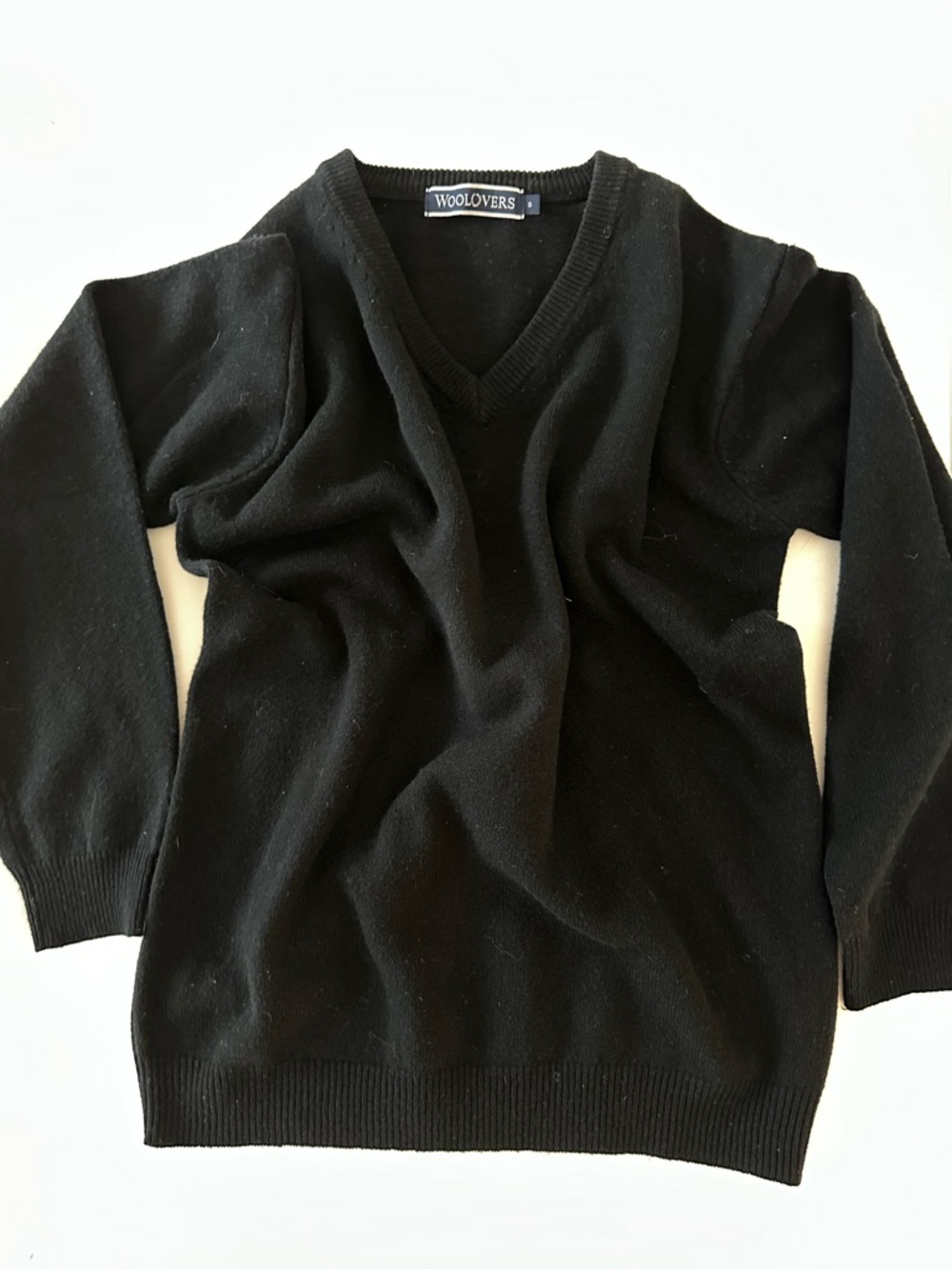 Woolovers Women's V-Neck Pullover Sweater, Black, Small, 100% Wool